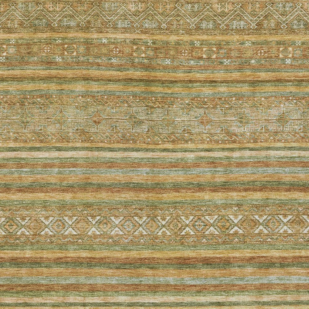 5' X 8' Artichoke Green Gold And Beige Southwestern Washable Indoor Outdoor Area Rug — view 5