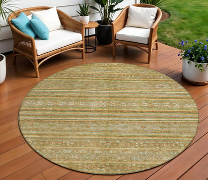 5' X 8' Artichoke Green Gold And Beige Southwestern Washable Indoor Outdoor Area Rug