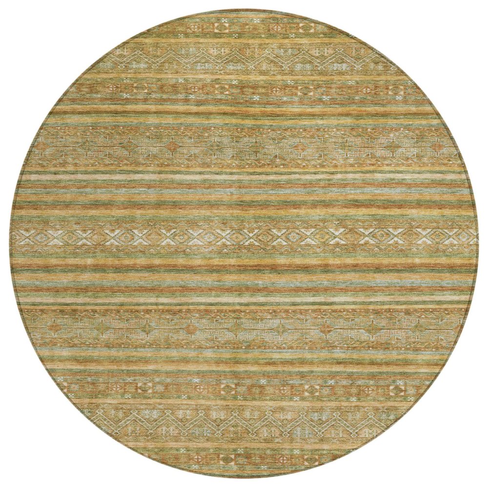 5' X 8' Artichoke Green Gold And Beige Southwestern Washable Indoor Outdoor Area Rug
