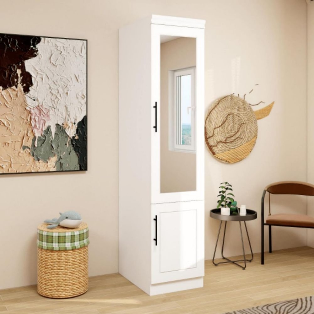 71" White Wood Mirrored Two Door Combo Dresser
