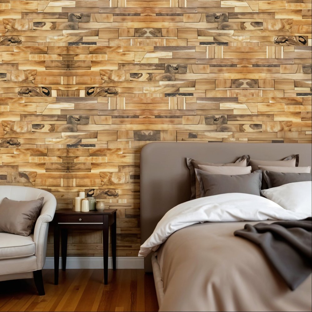 Brown 3D Embossed Abstract Teak Reclaimed Wood Decorative Wall Panels HomeRoots