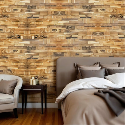 Brown 3D Embossed Abstract Teak Reclaimed Wood Decorative Wall Panels HomeRoots