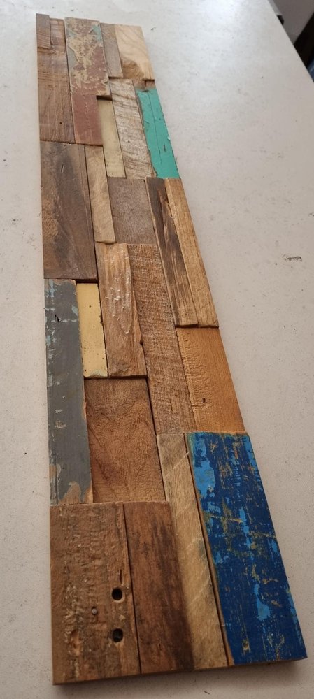 Blue Natural And Navy Blue 3D Embossed Teak Decorative Wall Panel HomeRoots