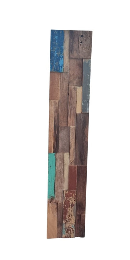 Blue Natural And Navy Blue 3D Embossed Teak Decorative Wall Panel HomeRoots