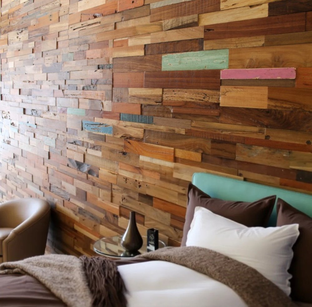 Blue Natural And Navy Blue 3D Embossed Teak Decorative Wall Panel HomeRoots