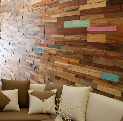 Blue Natural And Navy Blue 3D Embossed Teak Decorative Wall Panel HomeRoots
