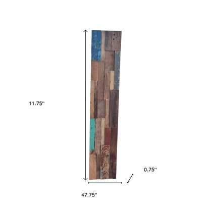 Blue Natural And Navy Blue 3D Embossed Teak Decorative Wall Panel HomeRoots
