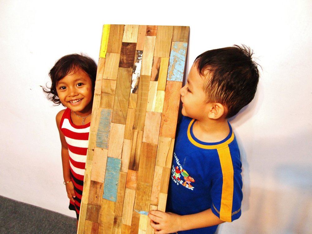 Blue Natural And Navy Blue 3D Embossed Teak Decorative Wall Panel HomeRoots
