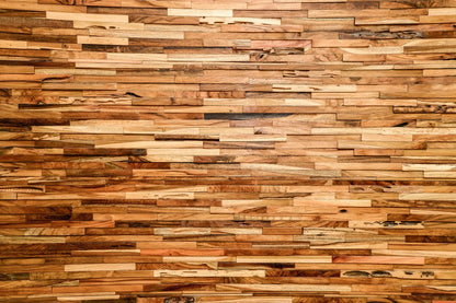 Brown 3D Embossed Geometric Teak Reclaimed Wood Decorative Wall Panels HomeRoots