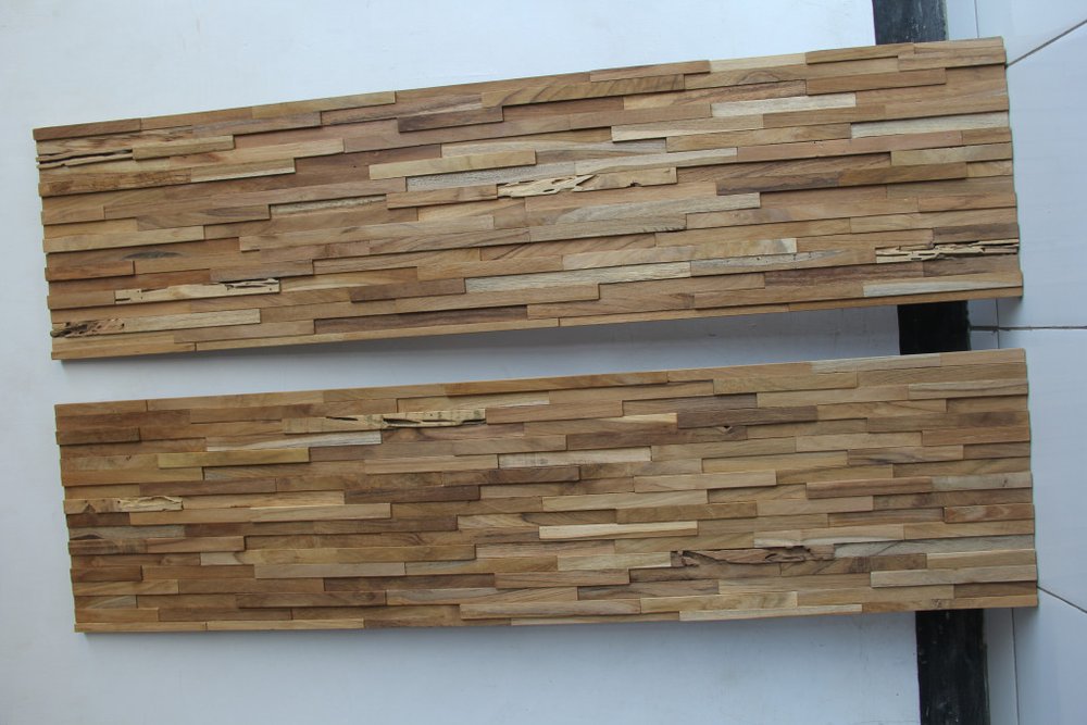 Brown 3D Embossed Geometric Teak Reclaimed Wood Decorative Wall Panels HomeRoots