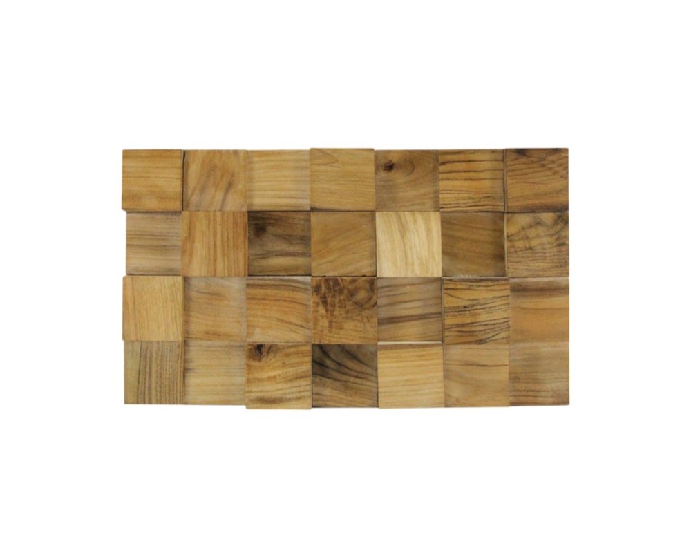 Brown 3D Embossed Block Teak Reclaimed Wood Decorative Wall Panels HomeRoots