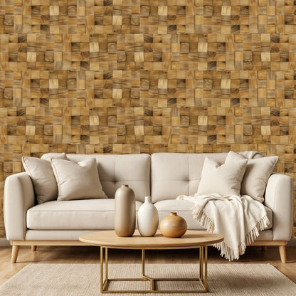 Brown 3D Embossed Block Teak Reclaimed Wood Decorative Wall Panels HomeRoots
