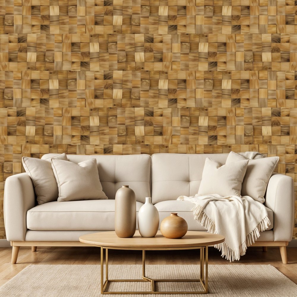Brown 3D Embossed Block Teak Reclaimed Wood Decorative Wall Panels HomeRoots