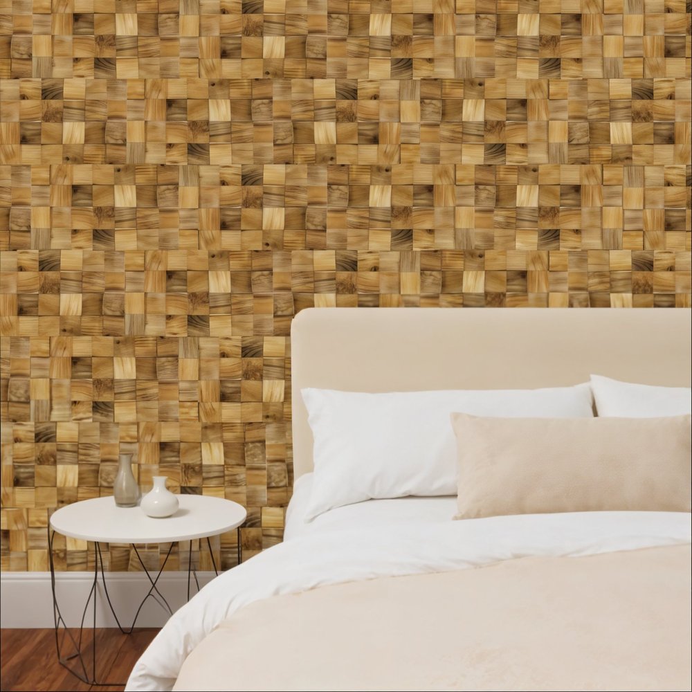 Brown 3D Embossed Block Teak Reclaimed Wood Decorative Wall Panels HomeRoots