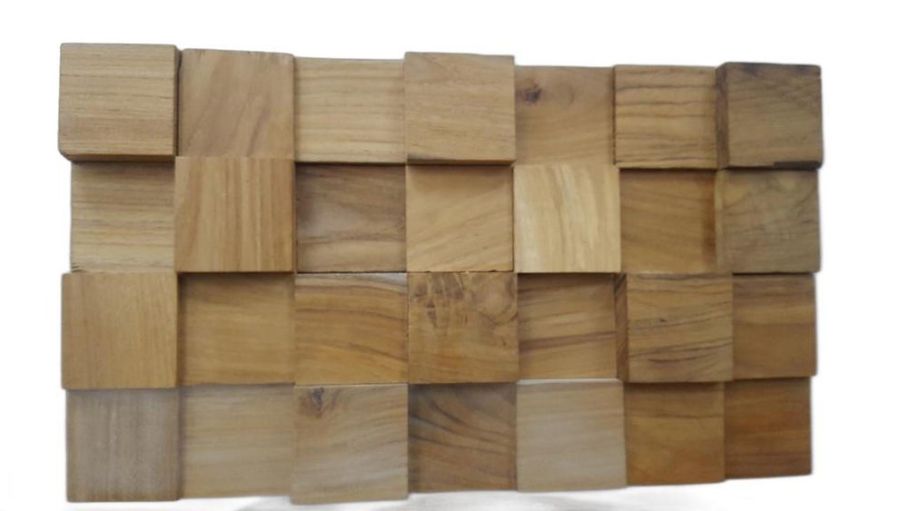Brown 3D Embossed Block Teak Reclaimed Wood Decorative Wall Panels HomeRoots