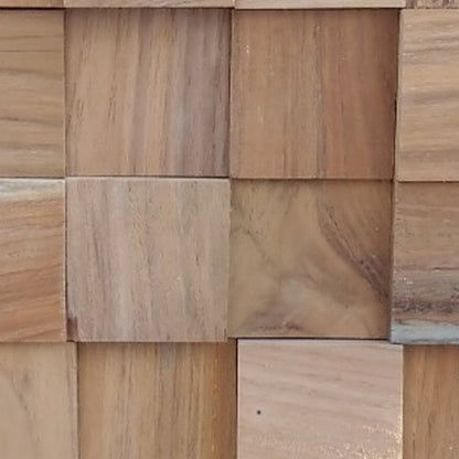 Brown 3D Embossed Block Teak Reclaimed Wood Decorative Wall Panels HomeRoots