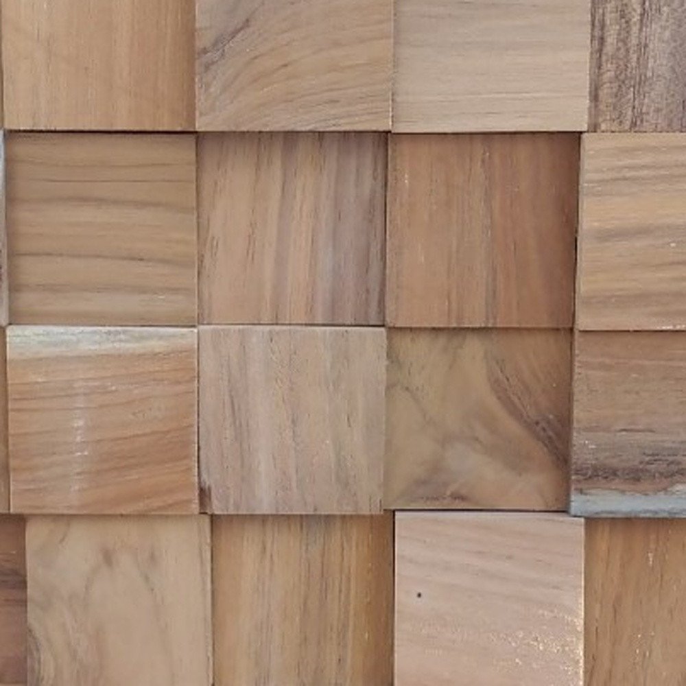 Brown 3D Embossed Block Teak Reclaimed Wood Decorative Wall Panels HomeRoots