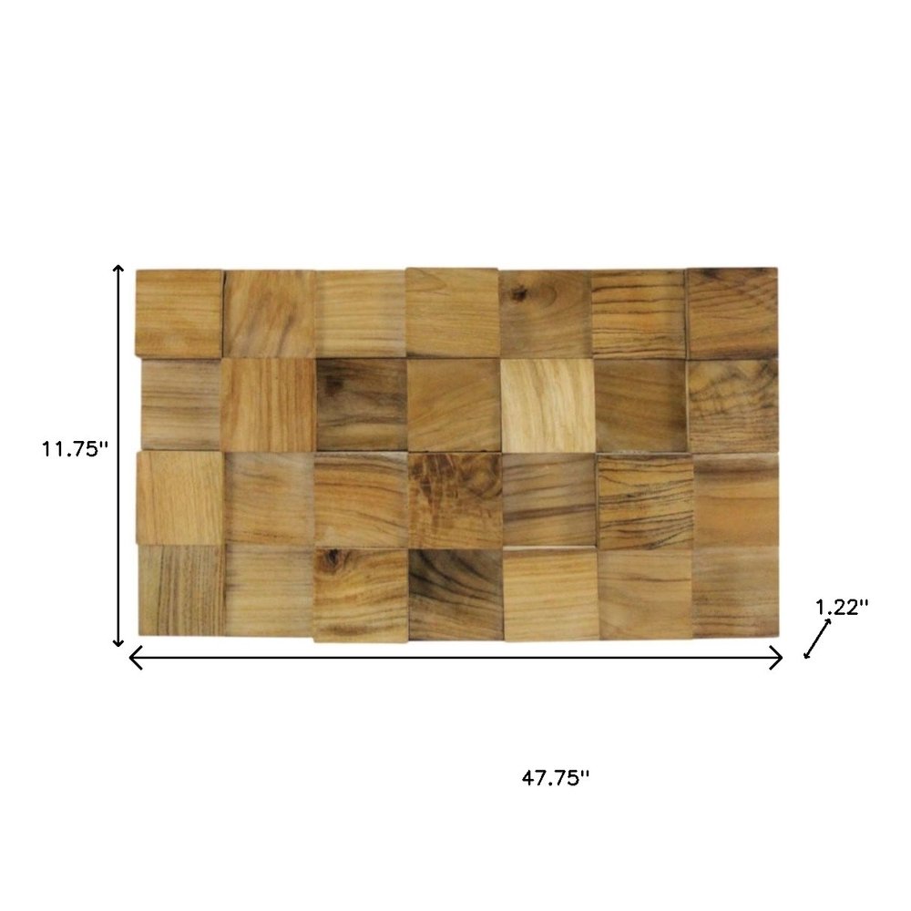 Brown 3D Embossed Block Teak Reclaimed Wood Decorative Wall Panels HomeRoots