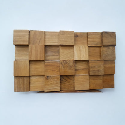 Brown 3D Embossed Block Teak Reclaimed Wood Decorative Wall Panels HomeRoots
