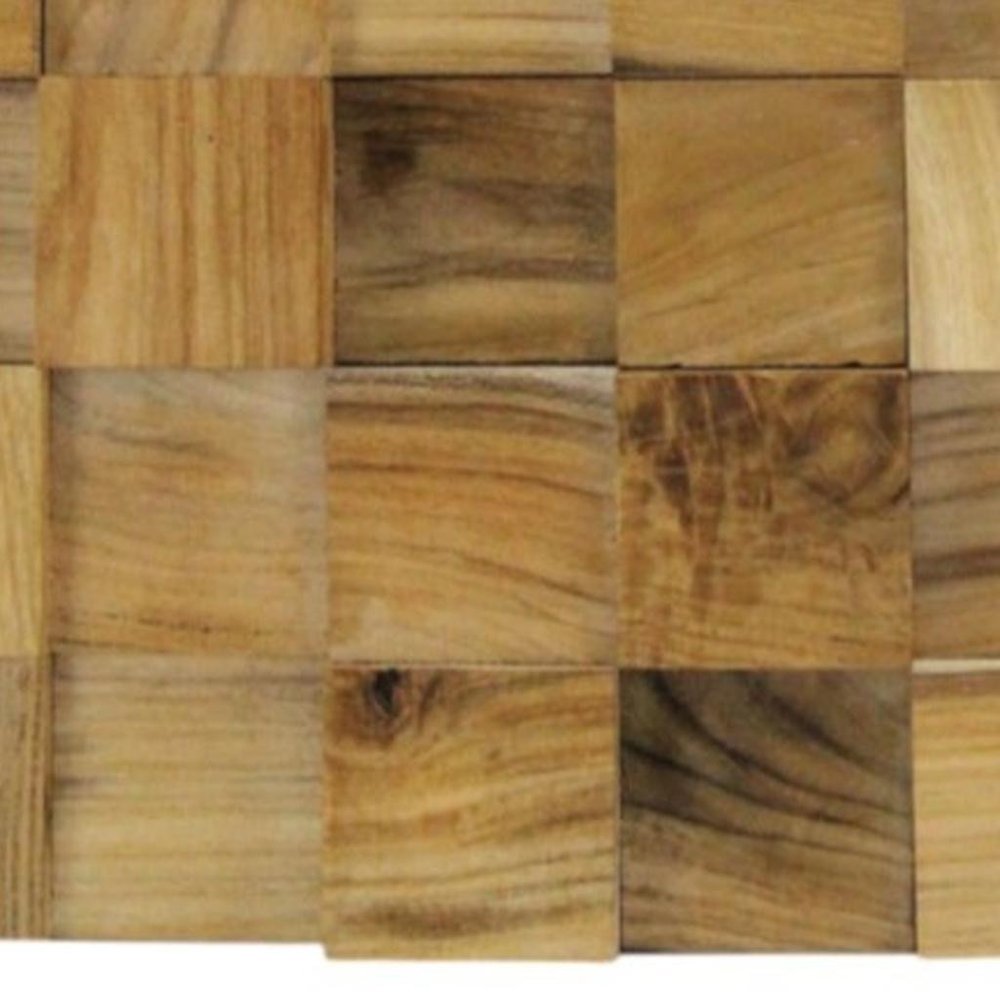 Brown 3D Embossed Block Teak Reclaimed Wood Decorative Wall Panels HomeRoots