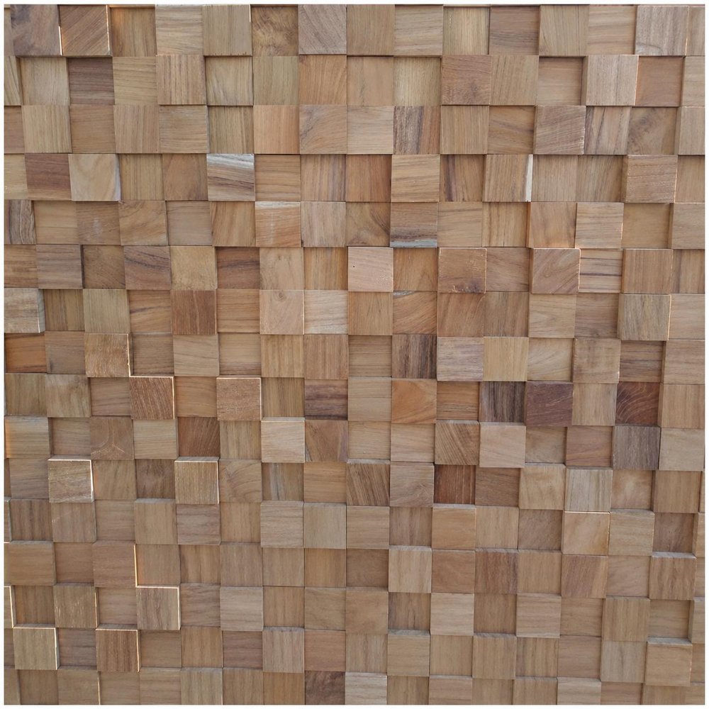Brown 3D Embossed Block Teak Reclaimed Wood Decorative Wall Panels — view 9