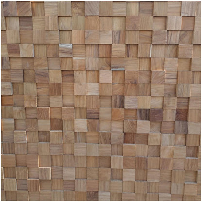 Brown 3D Embossed Block Teak Reclaimed Wood Decorative Wall Panels HomeRoots