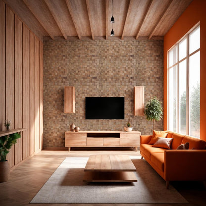 Brown 3D Embossed Block Teak Reclaimed Wood Decorative Wall Panels HomeRoots