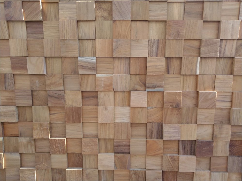 Brown 3D Embossed Block Teak Reclaimed Wood Decorative Wall Panels HomeRoots