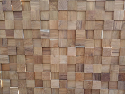 Brown 3D Embossed Block Teak Reclaimed Wood Decorative Wall Panels HomeRoots