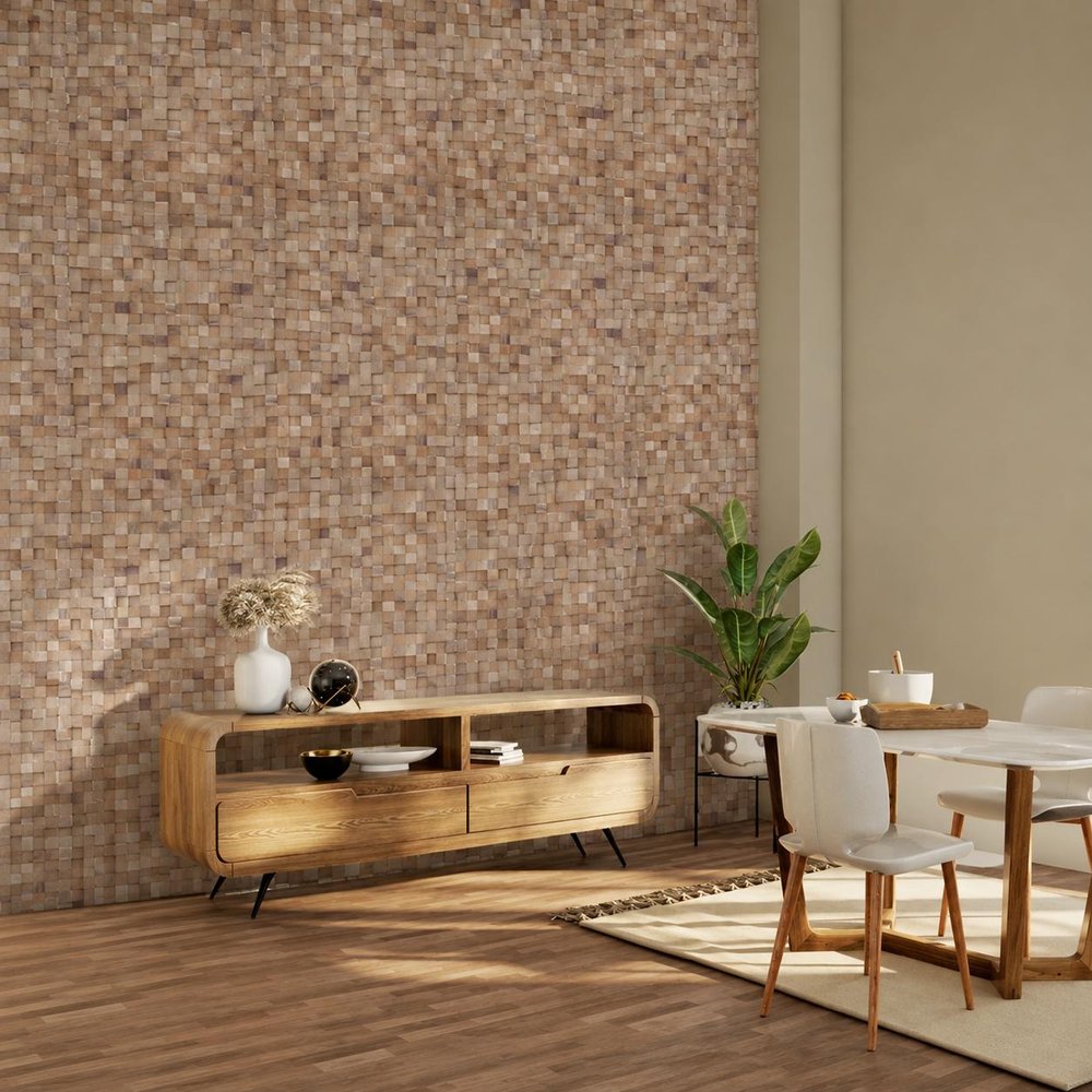 Brown 3D Embossed Block Teak Reclaimed Wood Decorative Wall Panels HomeRoots