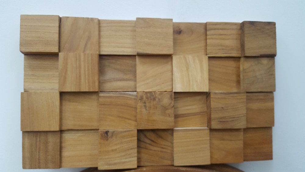 Brown 3D Embossed Block Teak Reclaimed Wood Decorative Wall Panels HomeRoots