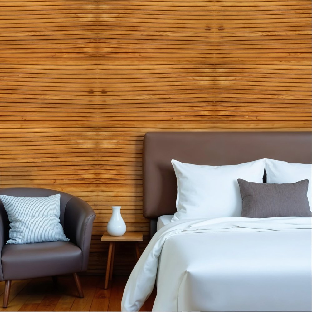 Brown 3D Embossed Striped Teak Reclaimed Wood Decorative Wall Panels HomeRoots