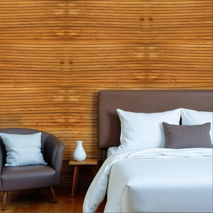 Brown 3D Embossed Striped Teak Reclaimed Wood Decorative Wall Panels HomeRoots