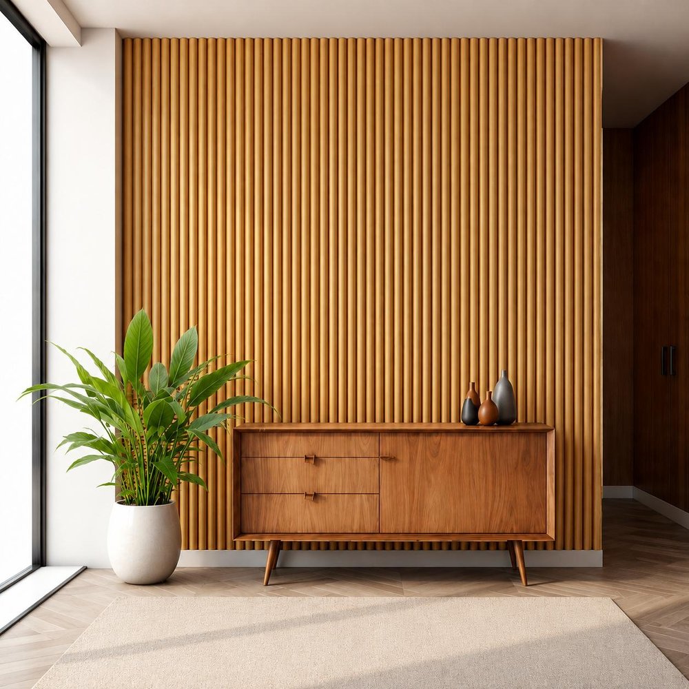 Brown 3D Embossed Striped Teak Reclaimed Wood Decorative Wall Panels HomeRoots