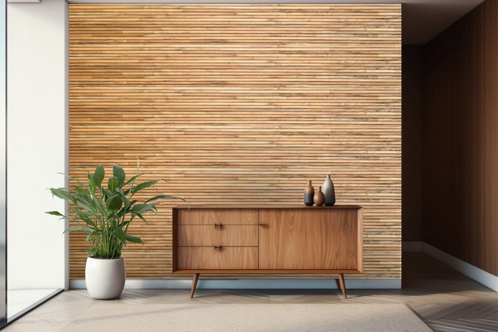 Brown 3D Embossed Striped Teak Reclaimed Wood Decorative Wall Panels HomeRoots