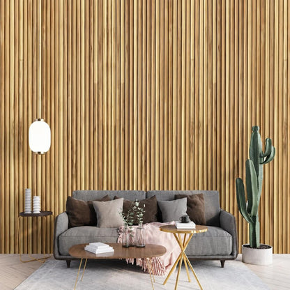 Brown 3D Embossed Striped Teak Reclaimed Wood Decorative Wall Panels HomeRoots