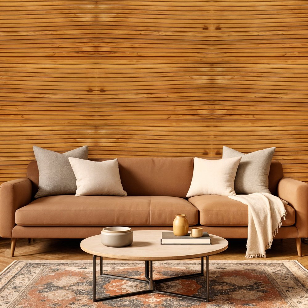 Brown 3D Embossed Striped Teak Reclaimed Wood Decorative Wall Panels HomeRoots