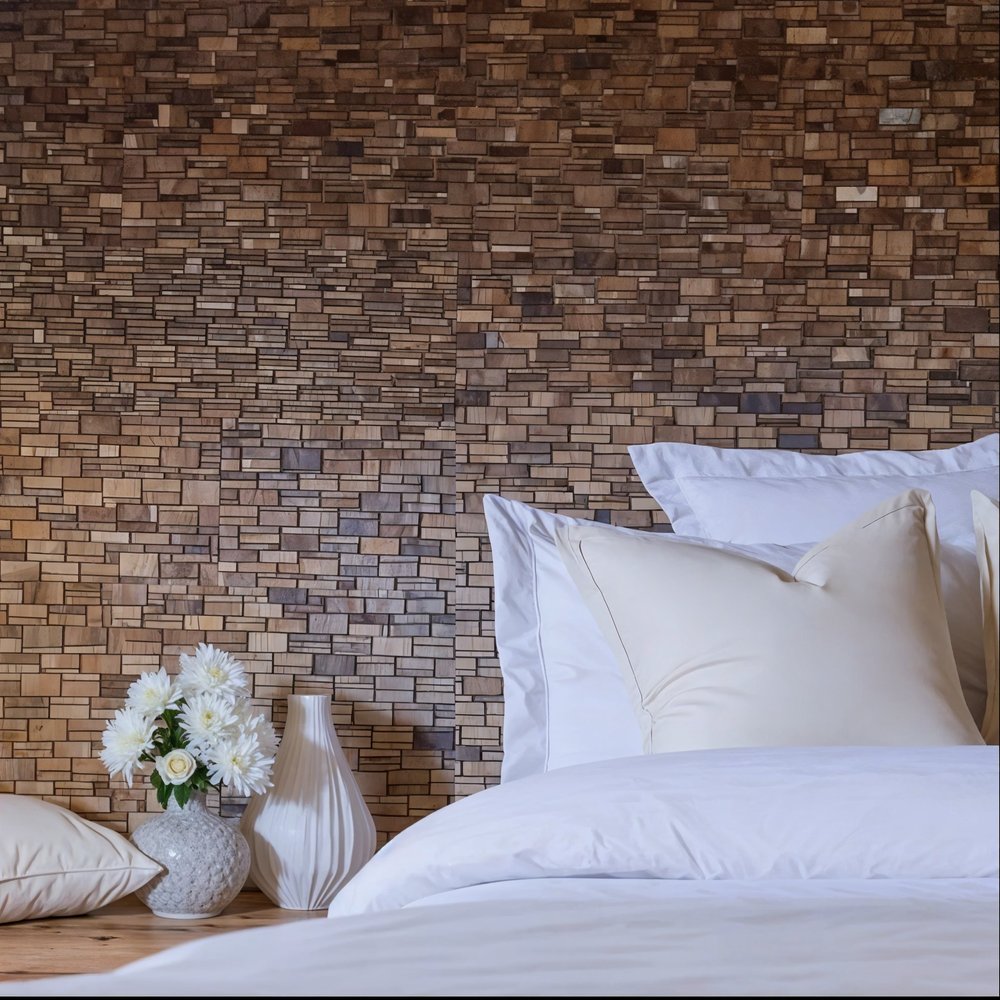 Brown 3D Embossed Abstract Teak Reclaimed Wood Decorative Wall Panels HomeRoots