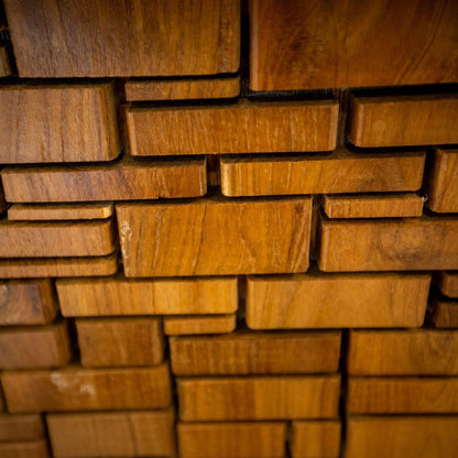 Brown 3D Embossed Abstract Teak Reclaimed Wood Decorative Wall Panels HomeRoots