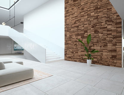 Brown 3D Embossed Abstract Teak Reclaimed Wood Decorative Wall Panels HomeRoots
