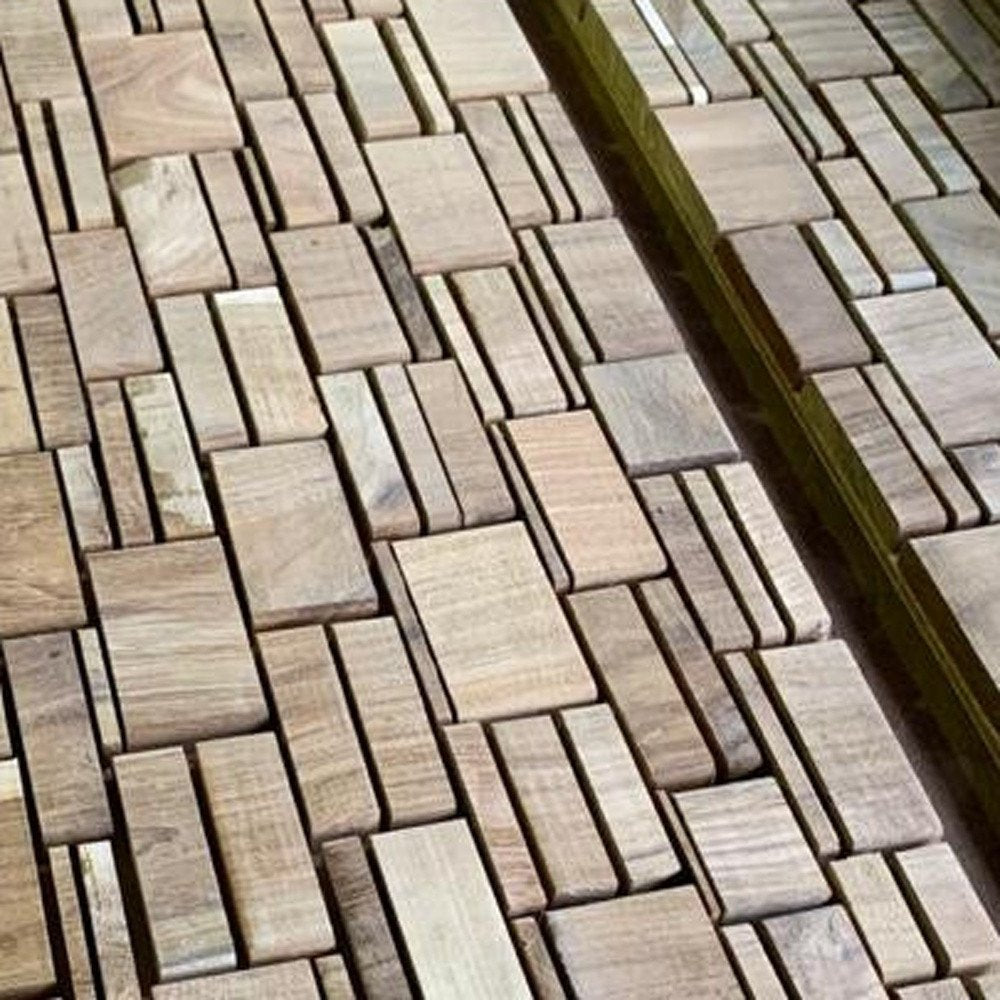 Brown 3D Embossed Abstract Teak Reclaimed Wood Decorative Wall Panels HomeRoots