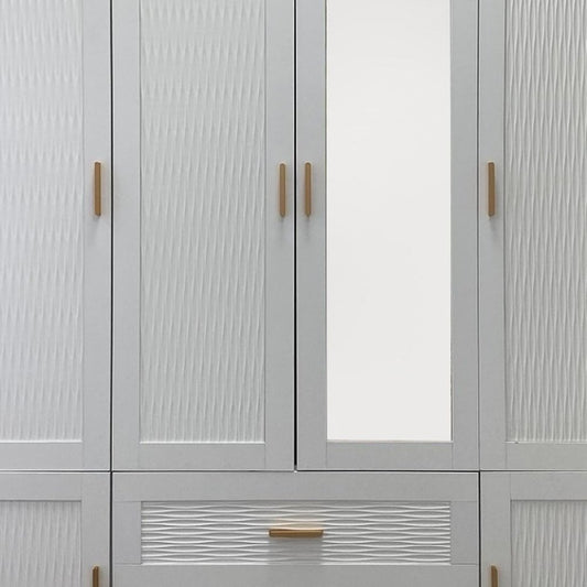 71" White Carved Geometric Wood And Melamine Mirrored Six Door Two Drawer Combo Dresser