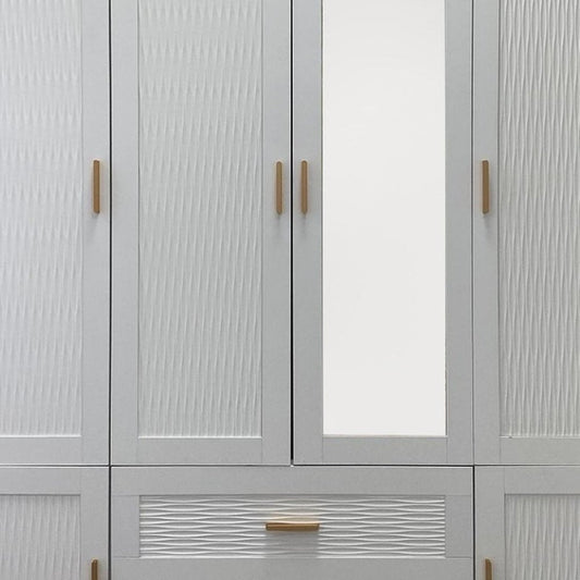 75" White Ribbed Texture Wood Mirrored Six Door Two Drawer Combo Dresser HomeRoots