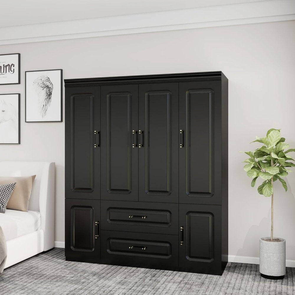 71" Black Wood Six Door Two Drawer Combo Dresser HomeRoots