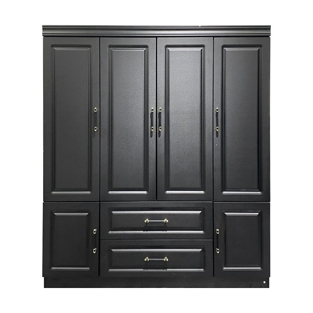 71" Black Wood Six Door Two Drawer Combo Dresser HomeRoots