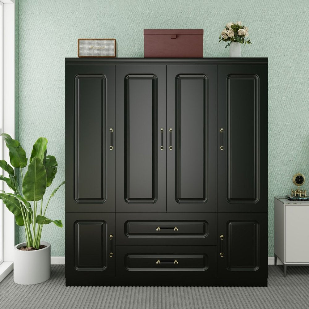 71" Black Wood Six Door Two Drawer Combo Dresser HomeRoots