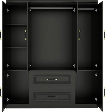 71" Black Wood Six Door Two Drawer Combo Dresser HomeRoots