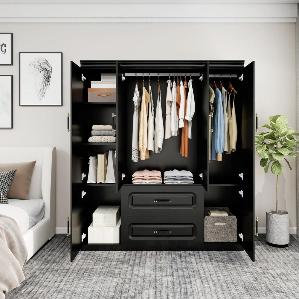 71" Black Wood Six Door Two Drawer Combo Dresser HomeRoots