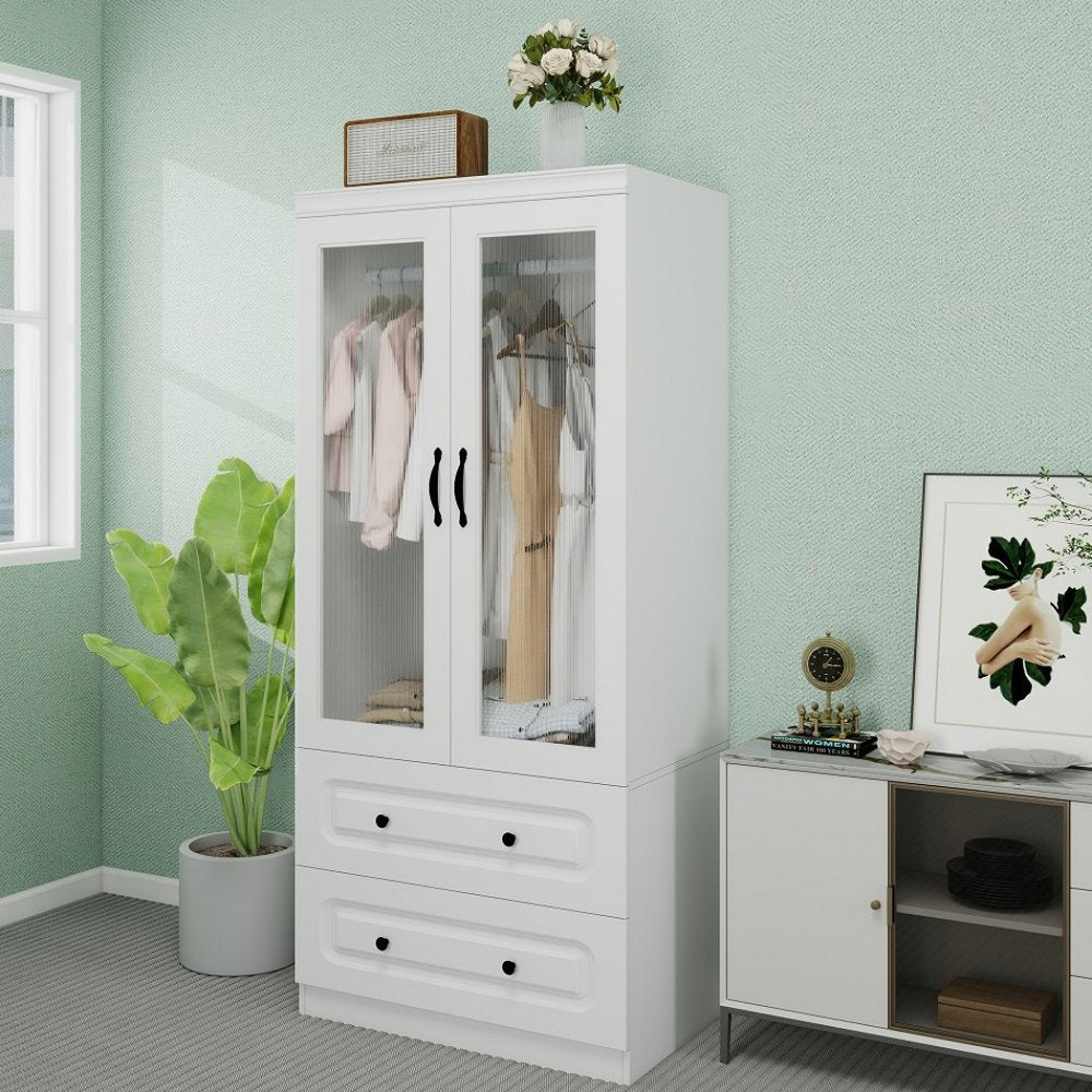71" White Wood Two Door Two Drawer Combo Dresser HomeRoots
