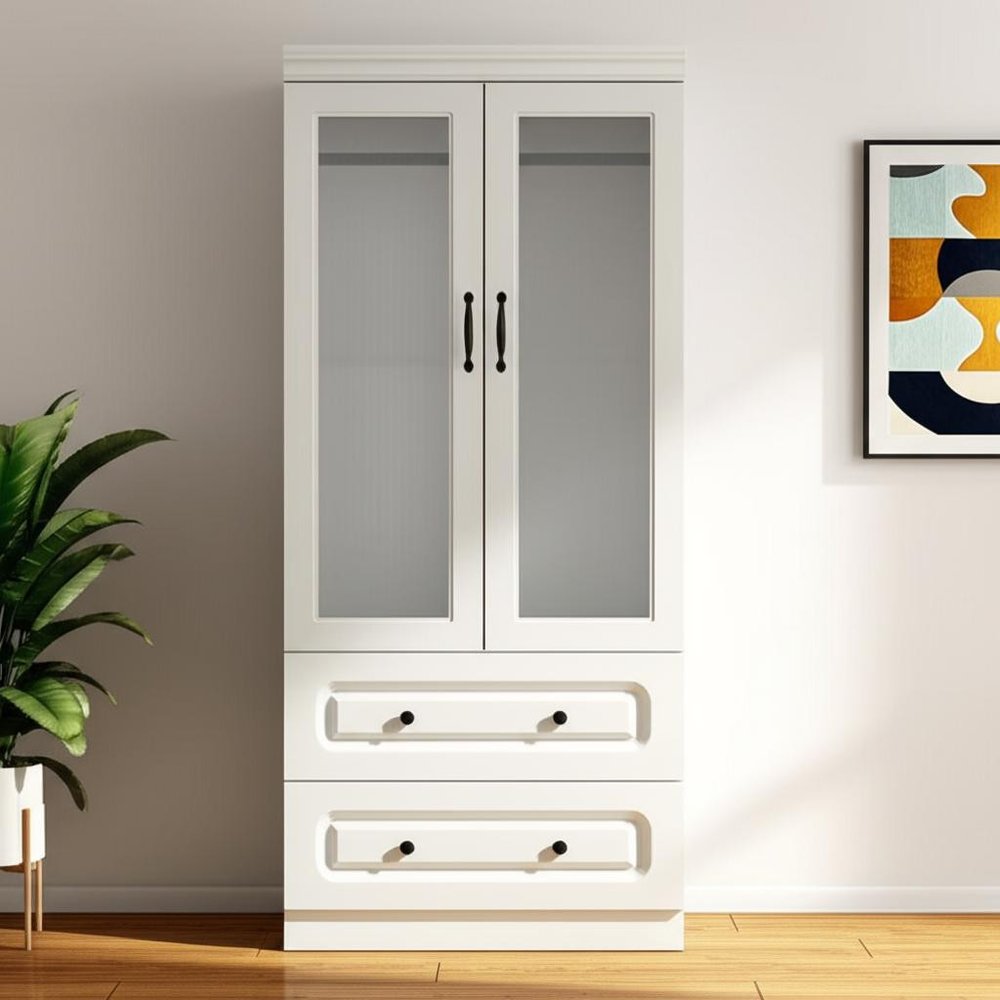 71" White Wood Two Door Two Drawer Combo Dresser HomeRoots